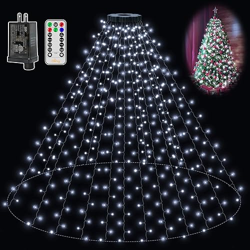 Miniatura 1 de Ollny Luces de árbol de Navidad, 400 LED, 8.2 pies x 16 cuerdas con anillo, 8 modos de iluminación, 3 temporizadores, luces de Navidad regulables