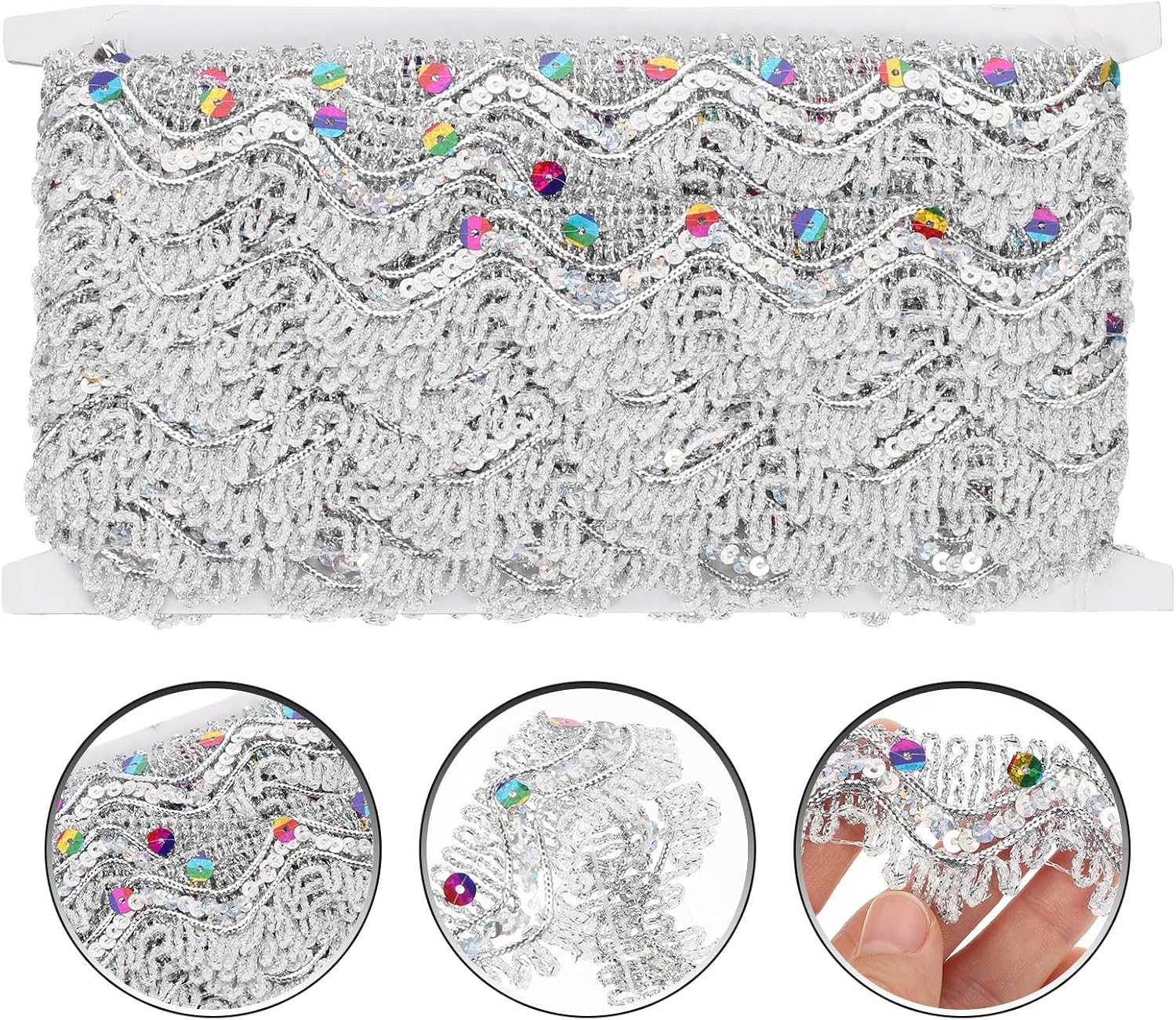 Multi-Function Silver Sequin Trim and Delicate Clothing Trim for Costume Sewing and Craft Projects, Cuttable Decorative Ribbon for Embellishment and DIY Fashion Accessories