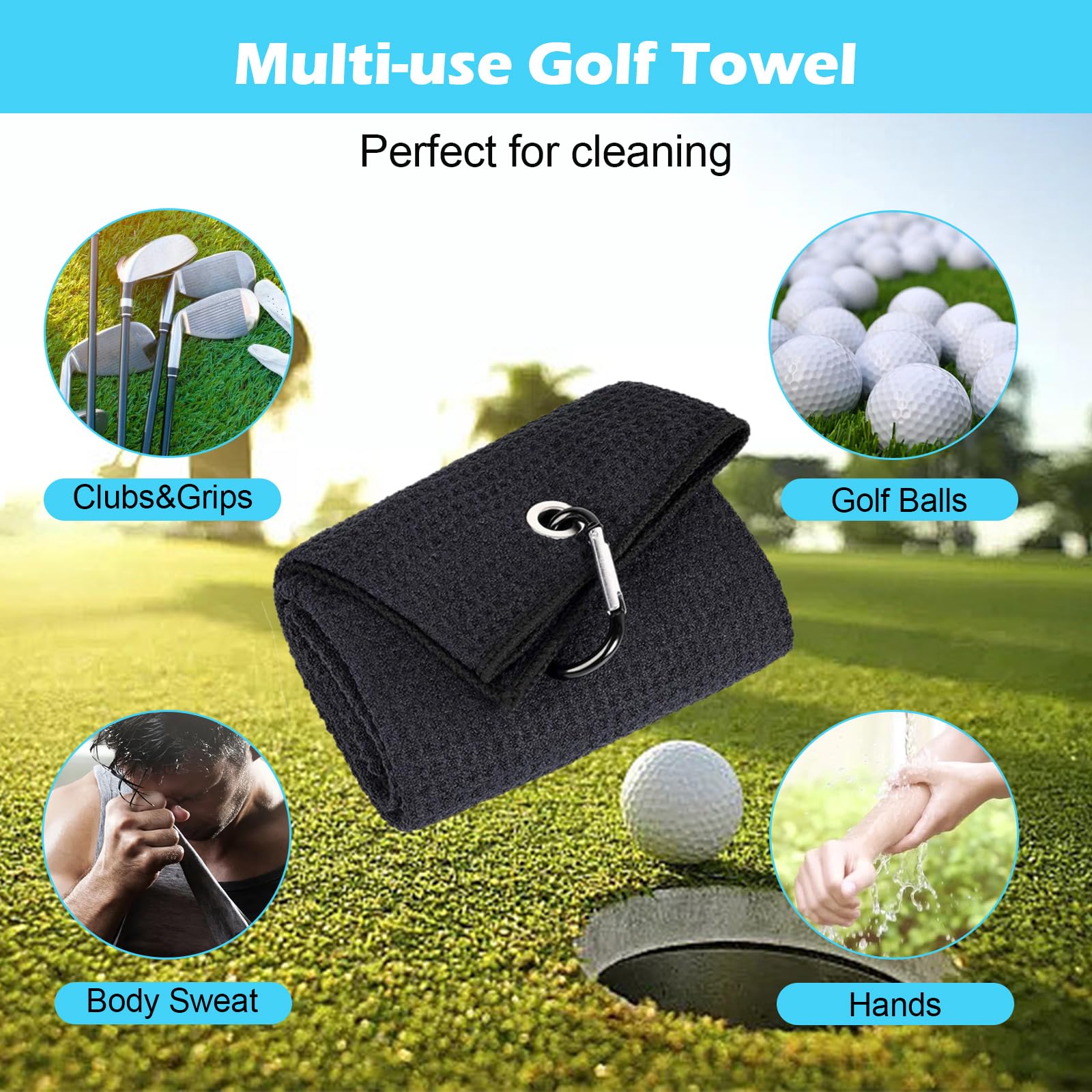 Kit de Limpieza para Golf Herramientas de Limpieza de Palos de Golf Limpiadores de Ranura para Palos de Golf Accesorios de Golf con Toalla Golf, Rotulador de Golf, mosquetón (Negro)
