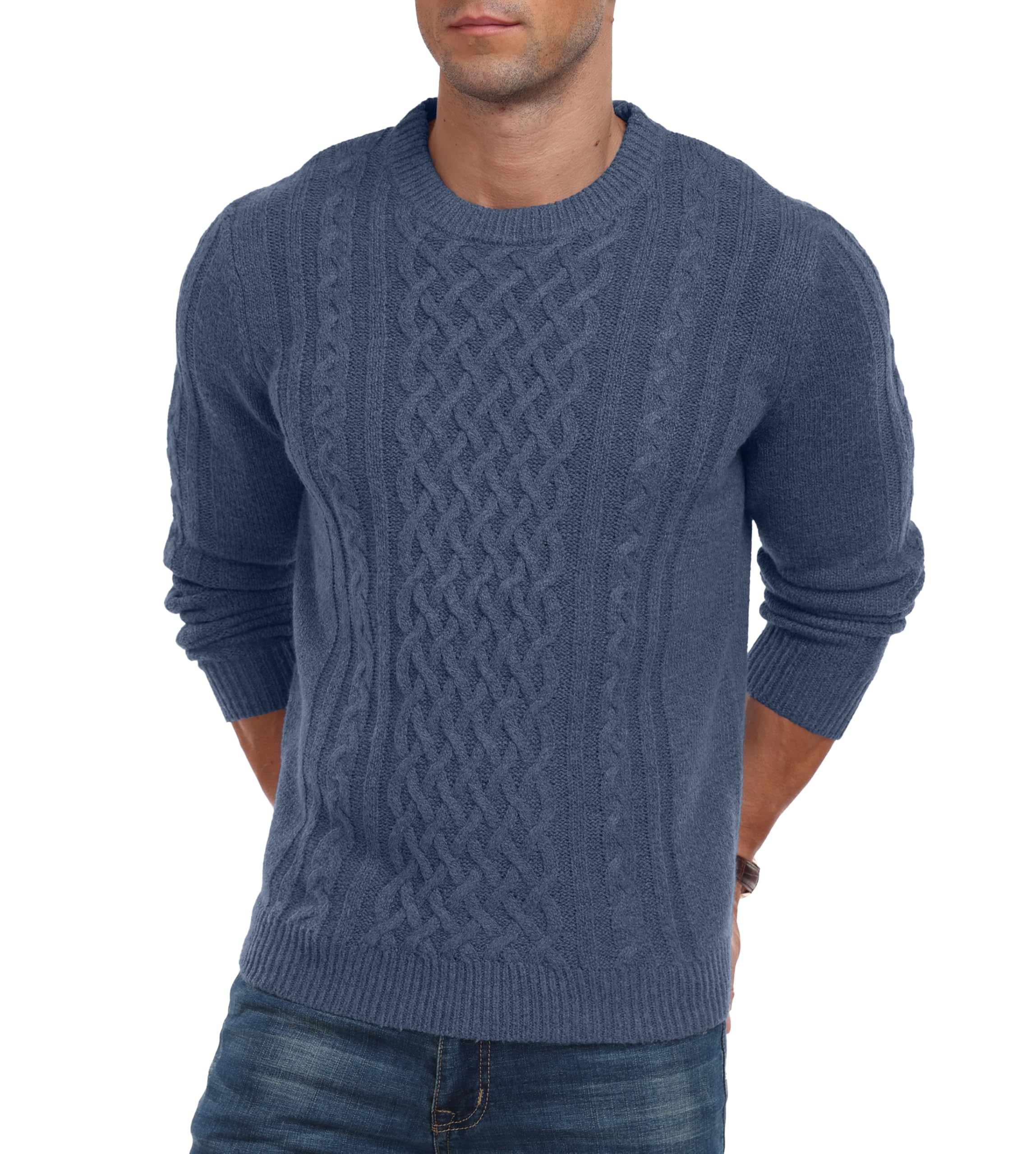 Hisir Pull d'hiver en tricot épais pour homme - Col rond - Chaud - Manches longues - Pull à col rond - Pour homme