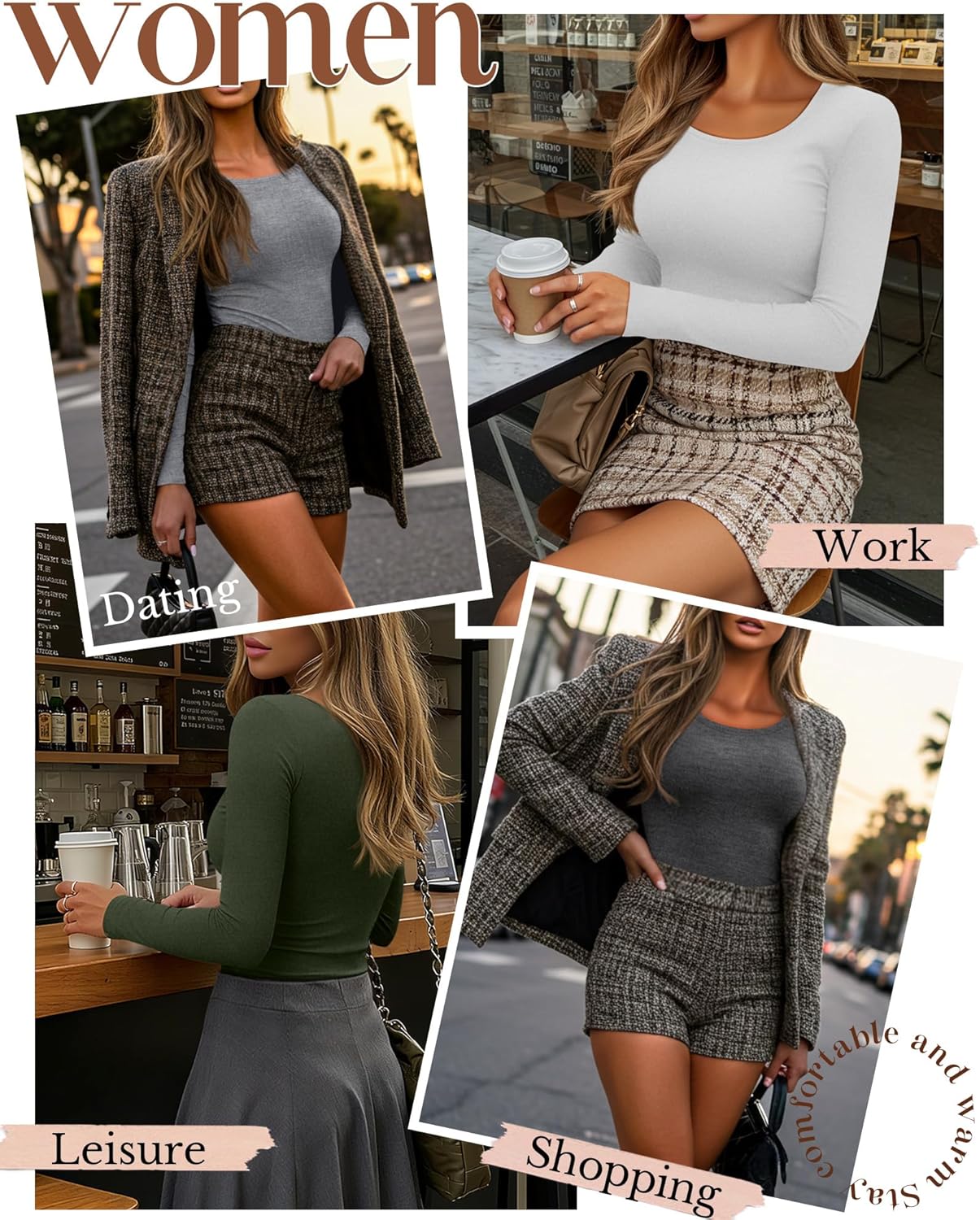 4 Pack Women's Thermal Shirt Fleece Lined Long Sleeve Scoop Neck Top Undershirt Fitted Winter Base Layer Underwear - Image 2