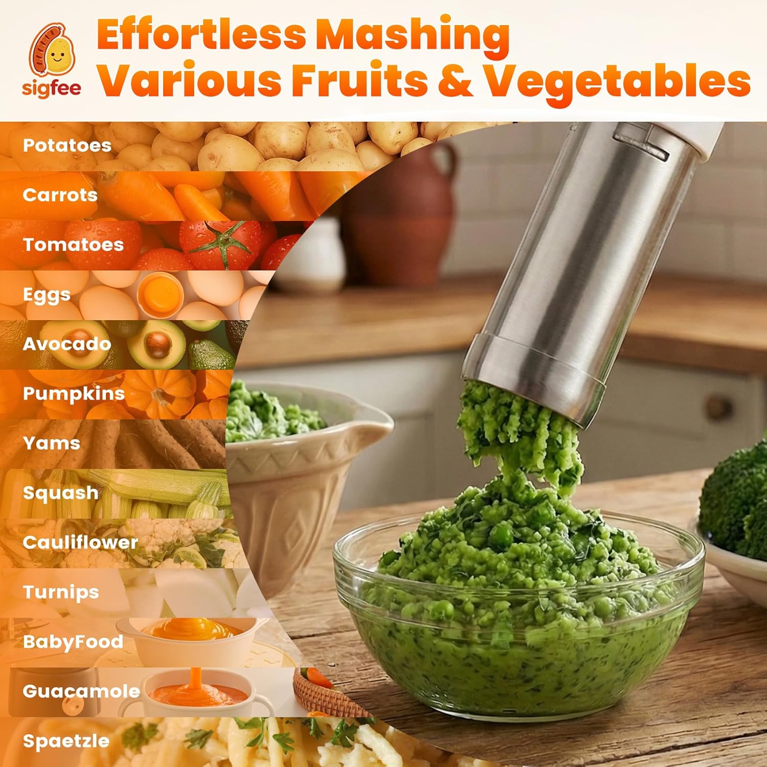 Electric Potato Ricer, Joint Pain Relief, 5s Effortless Prep 7 oz Smooth & Creamy Potato Mash, Food Grade Stainless Steel, Dishwasher Safe, Ideal for Seniors, Kids, Women & Effortless Cooking Lovers