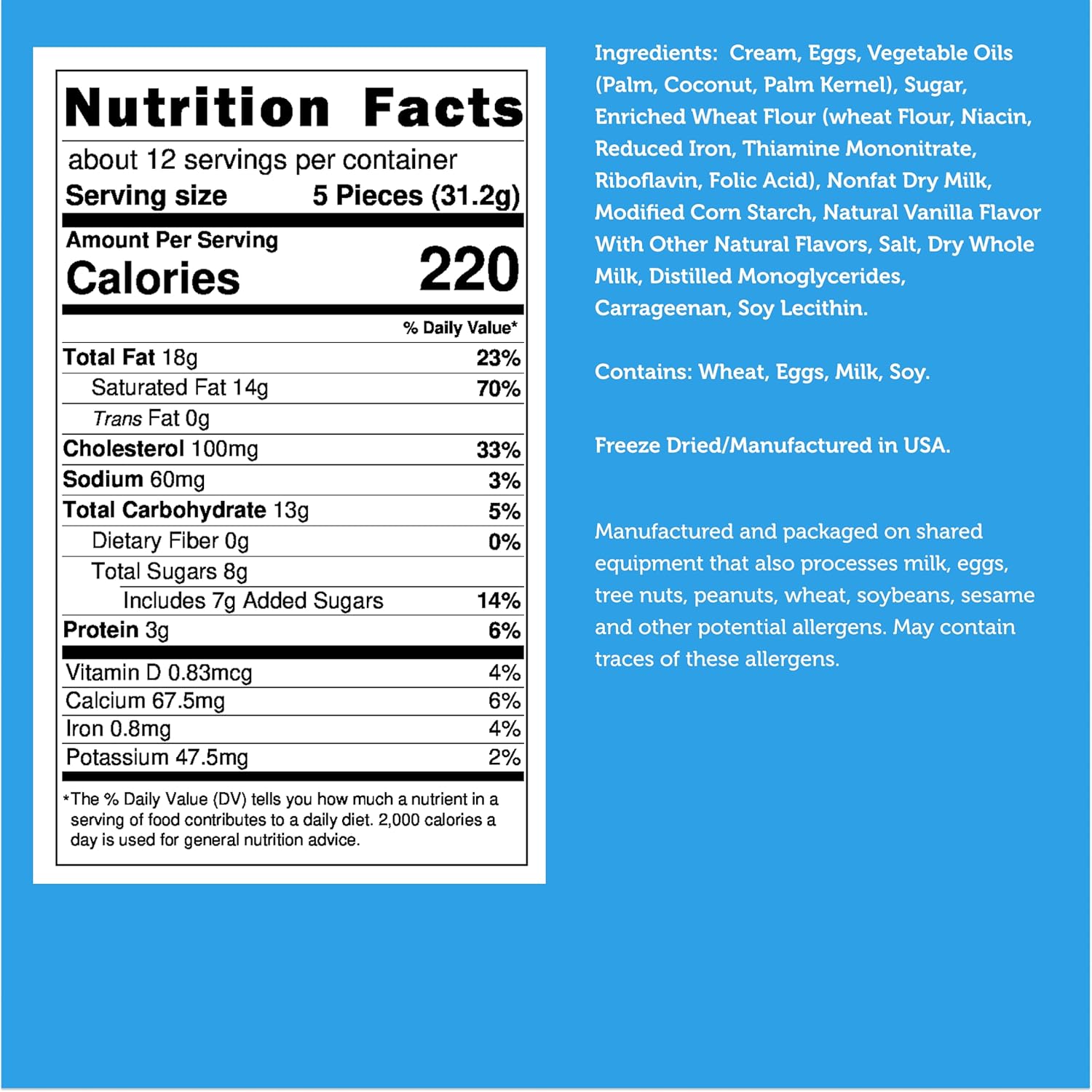 Arctic Farms Belgian Cream Puffs, Freeze Dried Dessert, Light and Creamy Vanilla Filled (Bulk Bag)
