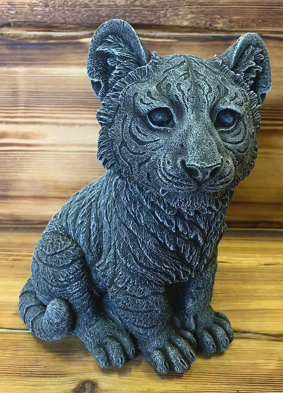 STONE GARDEN DETAILED CUTE SITTING TIGER CUB STATUE ORNAMENT GIFT CAT