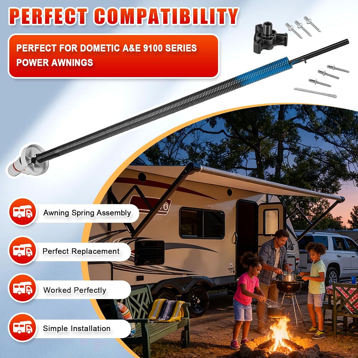 YMT 3310420.017B Left Hand Power Awning Torsion Assembly, for RV Awning Left Hand Torsion Arm Assembly Replacement for Dometic A&E 9100 Series Power Awnings