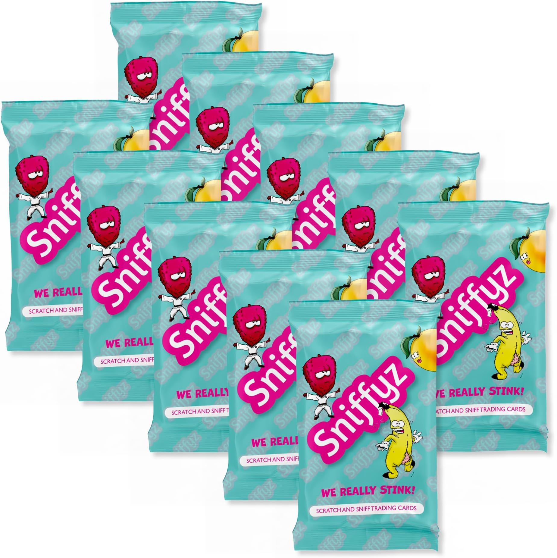 Sniffyz Scratch & Sniff Cards | Party Bag Fillers for Girls and Boys | Trading Cards | Pun-Based Characters | Fun Collector Cards Wordplay Game | Creative Gift for kids 5+ | Pack of 10