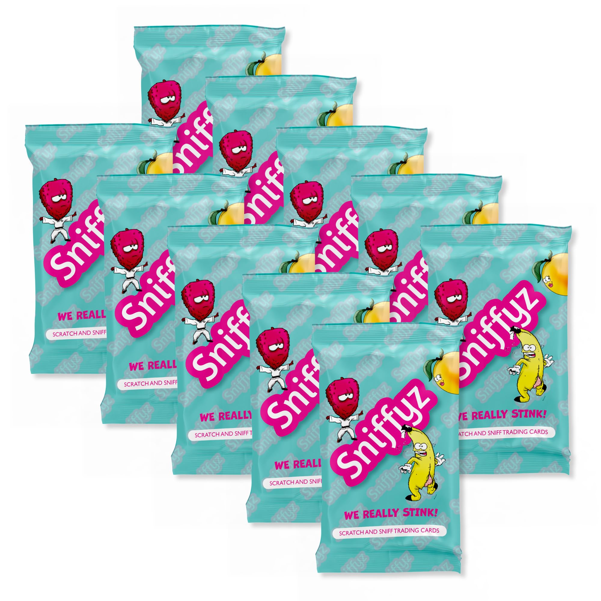 Sniffyz Scratch & Sniff Cards | Party Bag Fillers for Girls and Boys | Trading Cards | Pun-Based Characters | Fun Collector Cards Wordplay Game | Creative Gift for kids 5+ | Pack of 10