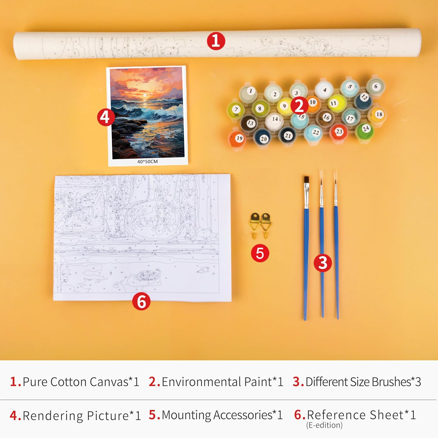 TUMOVO Sunset Over the Sea Paint by Numbers Kit for Adults, DIY Colorful Big Sea Acrylic Painting Kit with Brushes and Acrylic Pigment for Birthday Present Home Wall Decor 16x20in (Frameless)