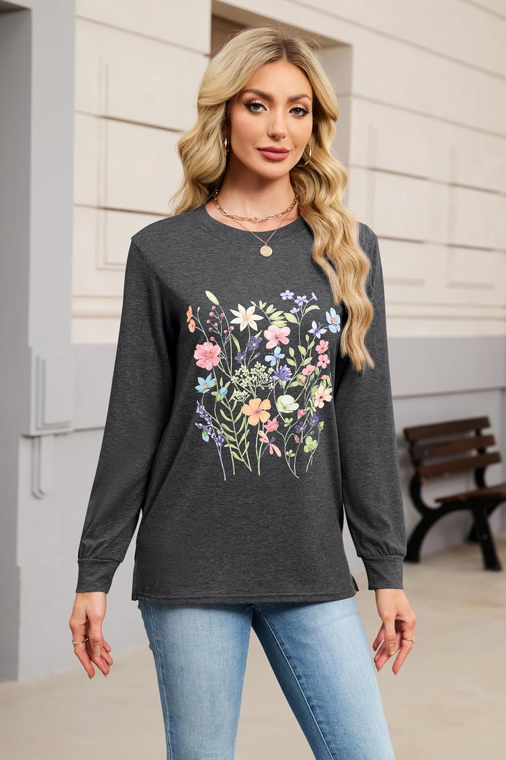 Women's Vintage Floral T Shirt Boho Wildflower Graphic Loose Tees Fall Long Sleeve Blouse Shirts Casual Tunic Tops - Image 5