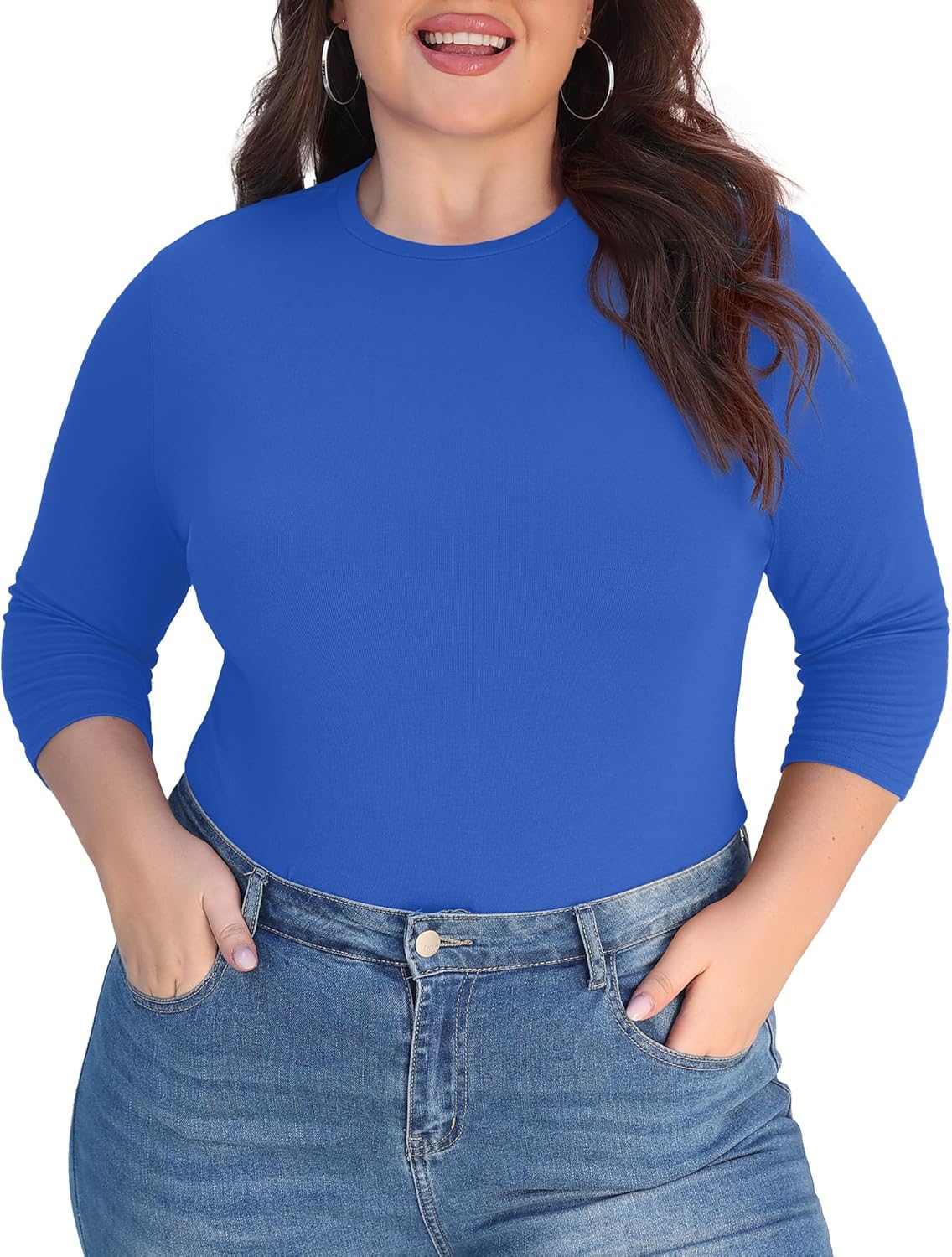 COOTRY Womens Plus Size Tops 3/4 Sleeve Shirts Crew Neck Casual Slim Fit Basic Blouses Tee 2026 Fall Outfits