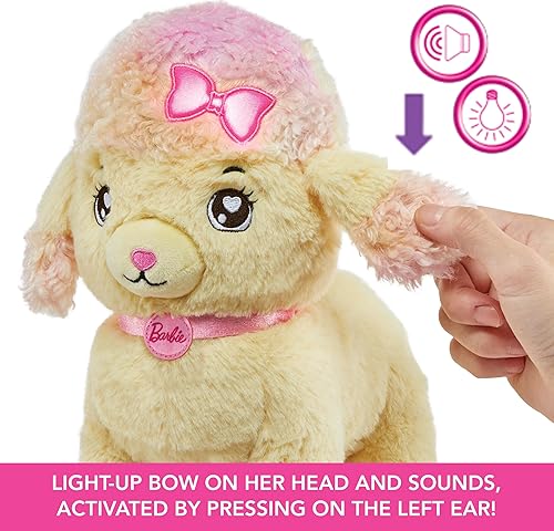 Miniatura 4 de Mattel Juego de juguetes de peluche Barbie, caniche de peluquería con luces y sonidos, bolsa temática y 6 accesorios, aventura de salón de mascotas