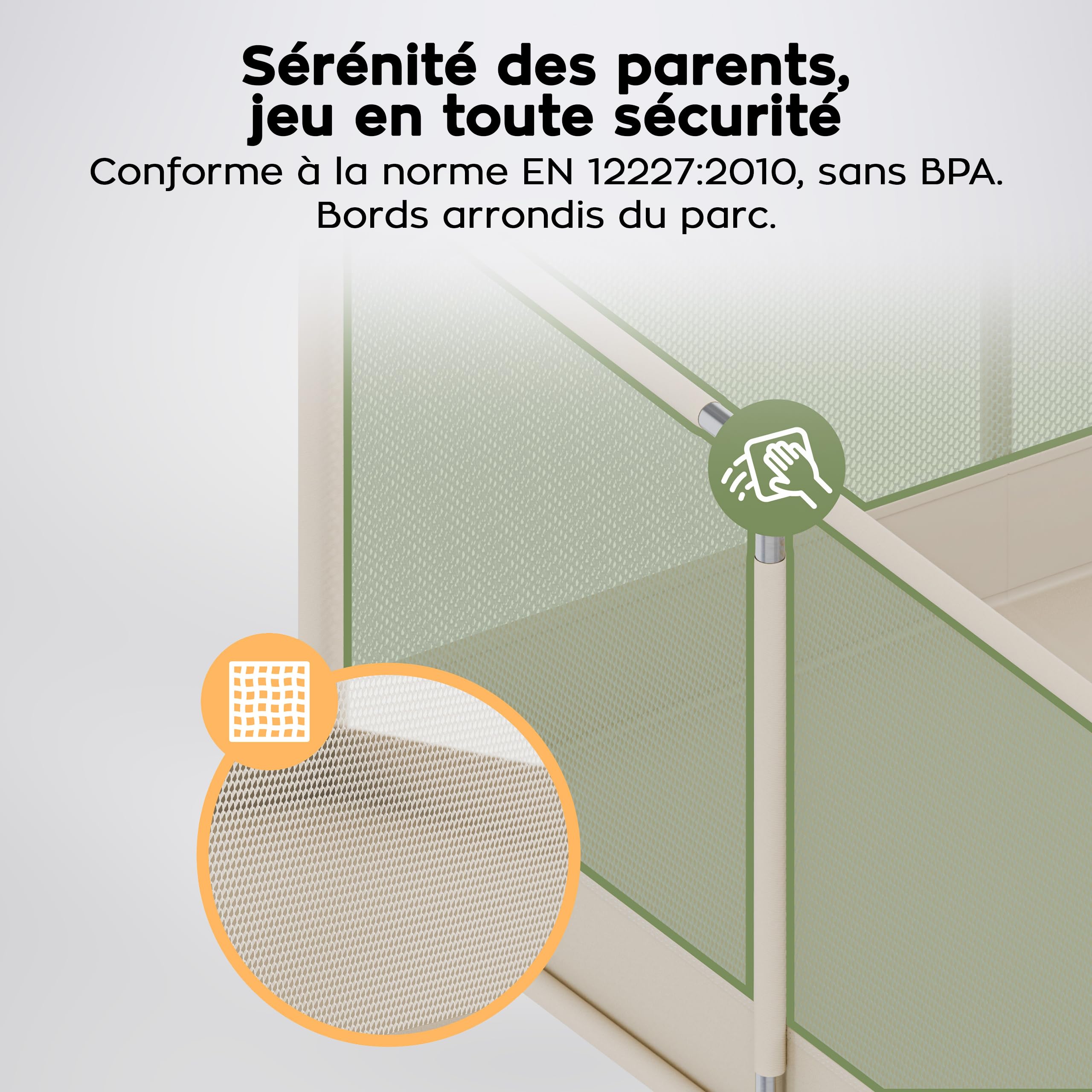 Tulano Cozy 22, parc bebe avec fond, structure métallique stable, Beige | parc enfant pour usage intérieur et extérieur, parois en maille, entrée zippée, Sac de Transport, 180x120-6 à 36 mois