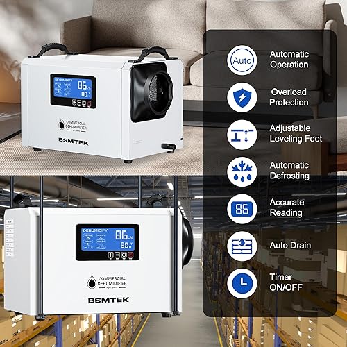 Miniatura 7 de Deshumidificador comercial de 145 pintas para sótanos grandes y espacios de rastreo de hasta 6500 pies cuadrados, deshumidificadores industriales