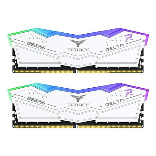TEAMGROUP T-Force Delta RGB DDR5 Ram 32GB (2x16GB) 6400MHz PC5-51200 CL32 Desktop Memory Module Ram for 600 700 Series Chipset XMP 3.0 Ready White FF4D532G6400HC32ADC01 - 32GB(2x16GB) - DDR5 6400MHz 32-39-39-84 - White
