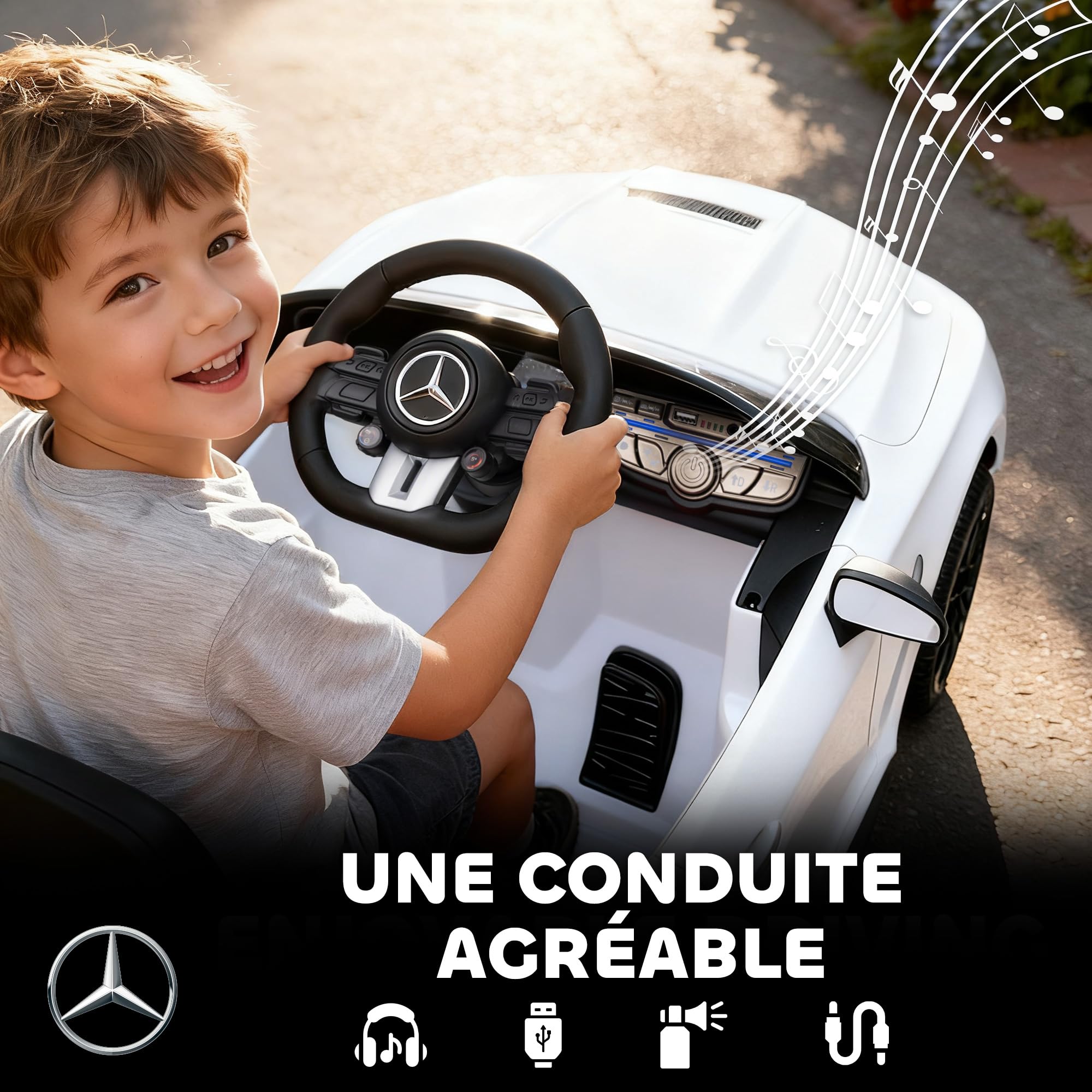 AIYAPLAY Voiture Électrique Enfant Mercedes AMG CLE 53 12V 2 Moteurs Blanc | Télécommande Parentale 2,4G, Véhicule Électrique, Portes Ouvrantes, Phares LED, Lecteur MP3, Cadeau Garçons et Filles