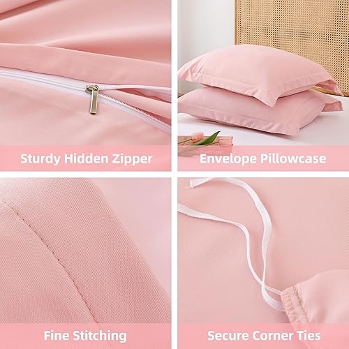 Miniatura 3 de Whitney Home Textile Juego de funda de edredón rosa rosa tamaño individual, 2 piezas, funda de edredón de lujo suave y refrescante con cierre de