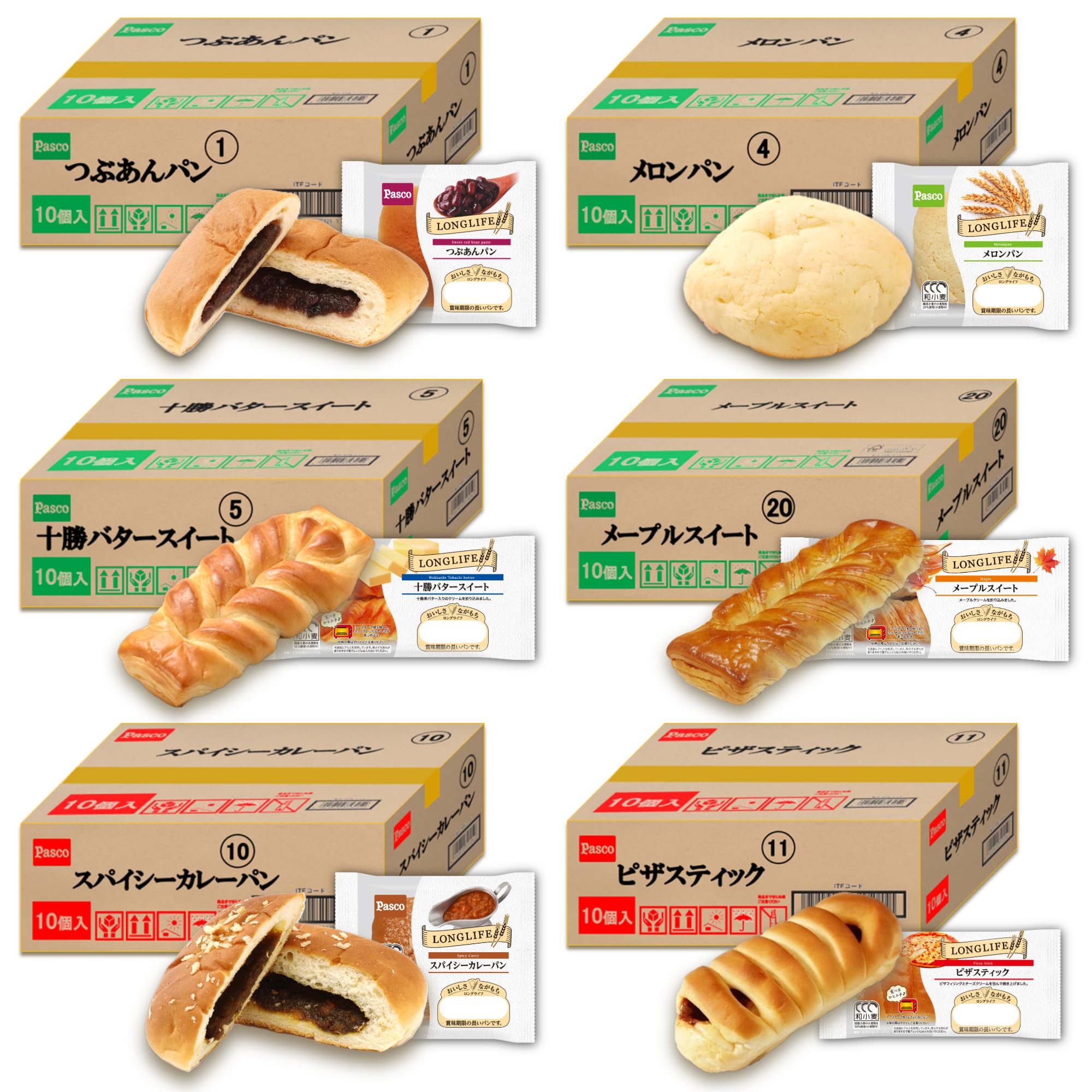 【Pasco パスコ】 ロングライフブレッド4種 6箱 計60個 Amazon.co.jp: Pasco まとめ買い6箱セット (菓子・惣菜パン6種60個