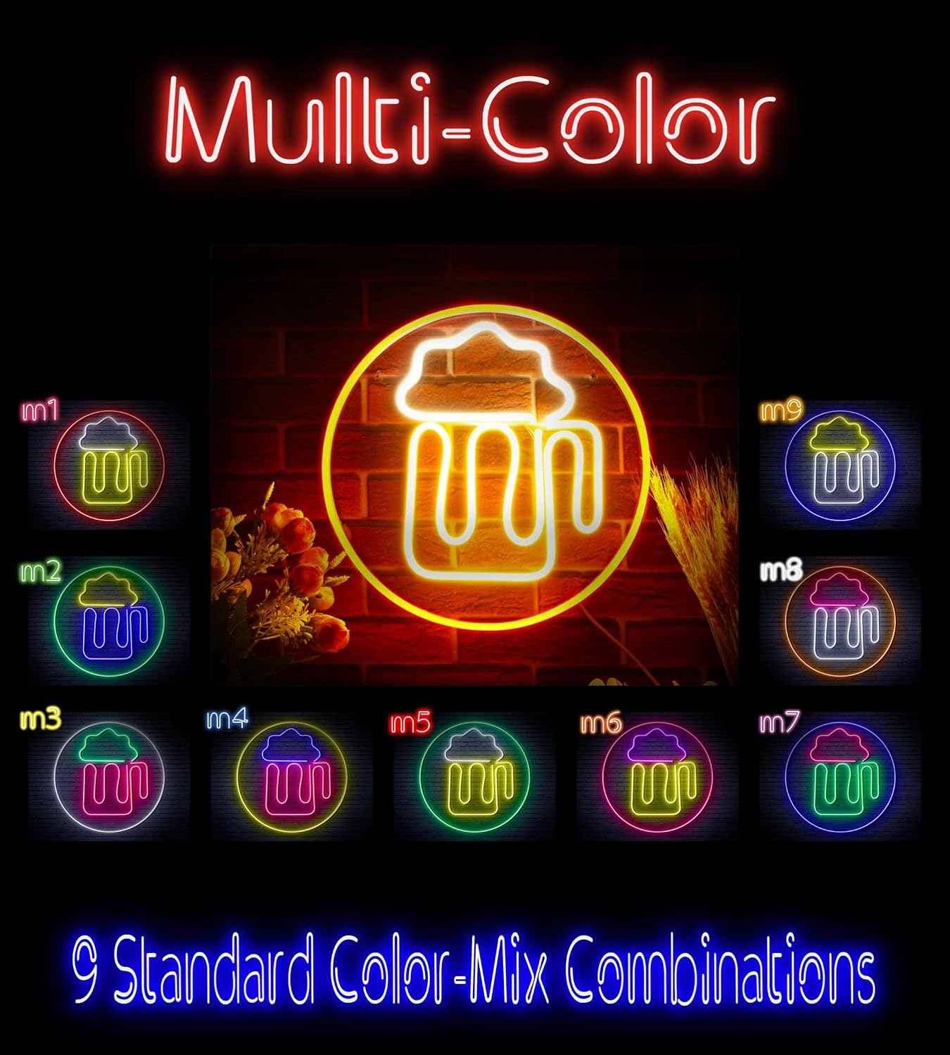 ADVPRO Beer Mug in Circle Flex Silicone LED Neon Sign - Multi-Color 7 - st16s33-fnu0311-m7