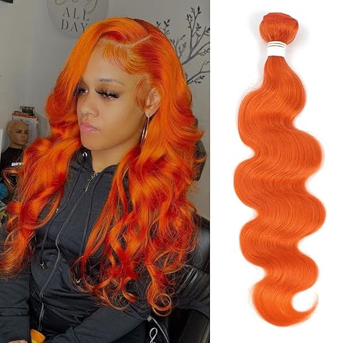 Miniatura 7 de REMY HAIR - Extensiones de cabello 100 % humano ondulado, extensiones de cabello naranja para coser, un paquete de 18 pulgadas para mujeres blancas