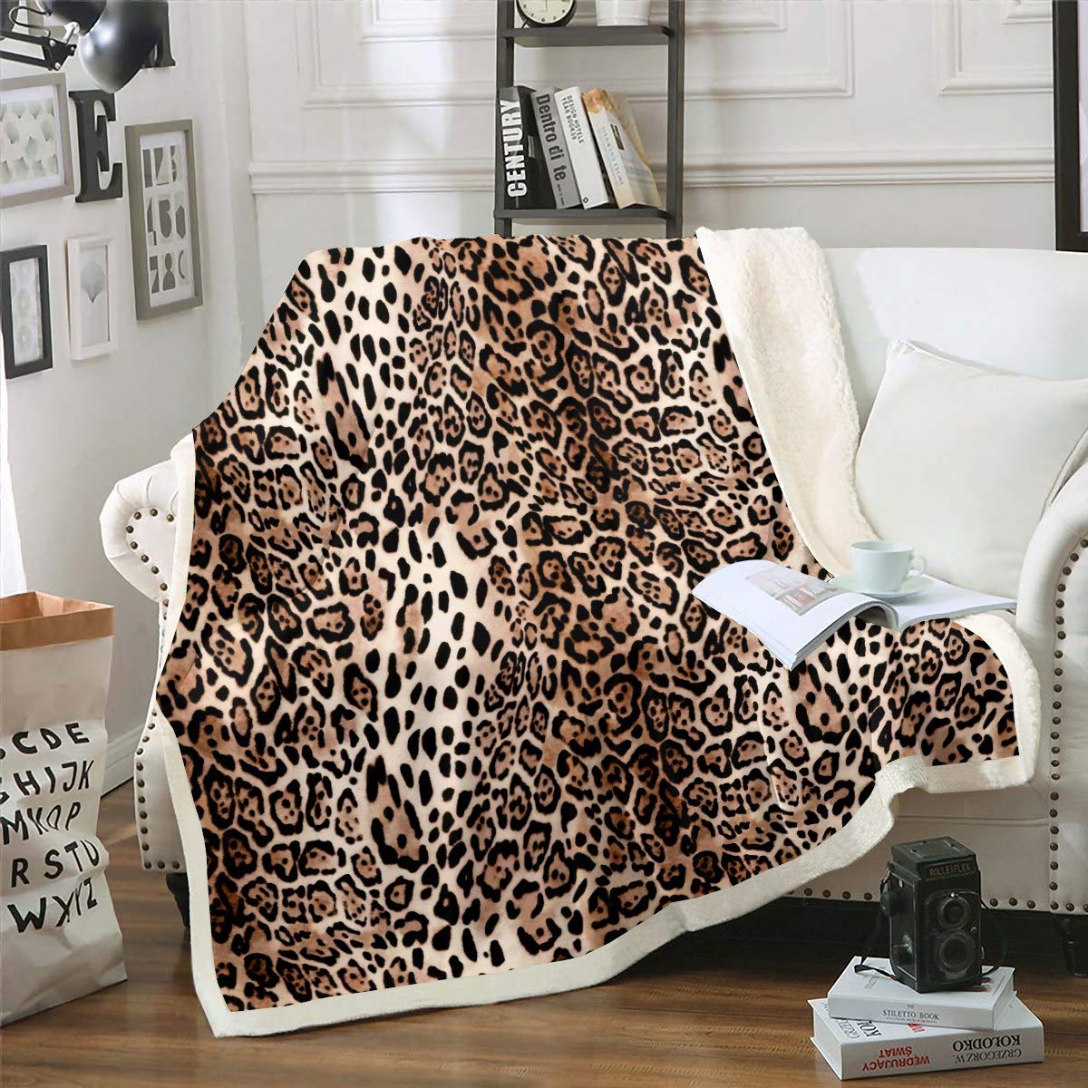 Loussiesd Women's Colour 3 Leopard Print Wild Cheetah Print Sherpa Throw For Sofa Couch Wildlife Style Fuzzy Breathable Animal Theme Pattern Plush 50"X60"