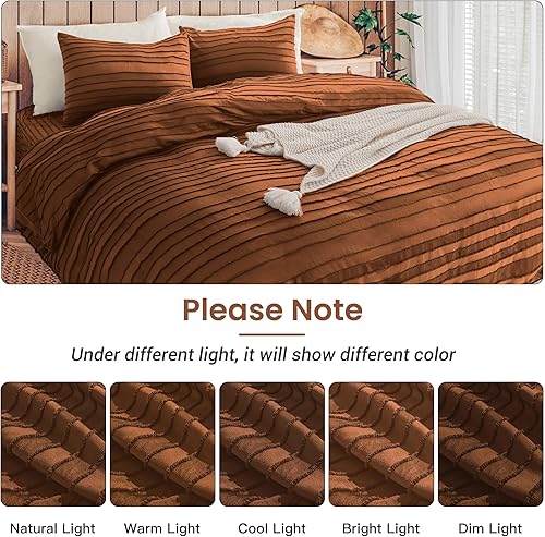 Miniatura 8 de NEXHOME PRO Funda de edredón tamaño matrimonial, juego de funda de edredón bohemio de 3 piezas, color naranja brunt, juego de funda de edredón de