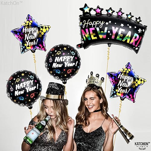 Miniatura 5 de KatchOn, Globos multicolor de feliz año nuevo, globos grandes de 28 pulgadas, globos de papel de aluminio de Año Nuevo  Globos de Año Nuevo para