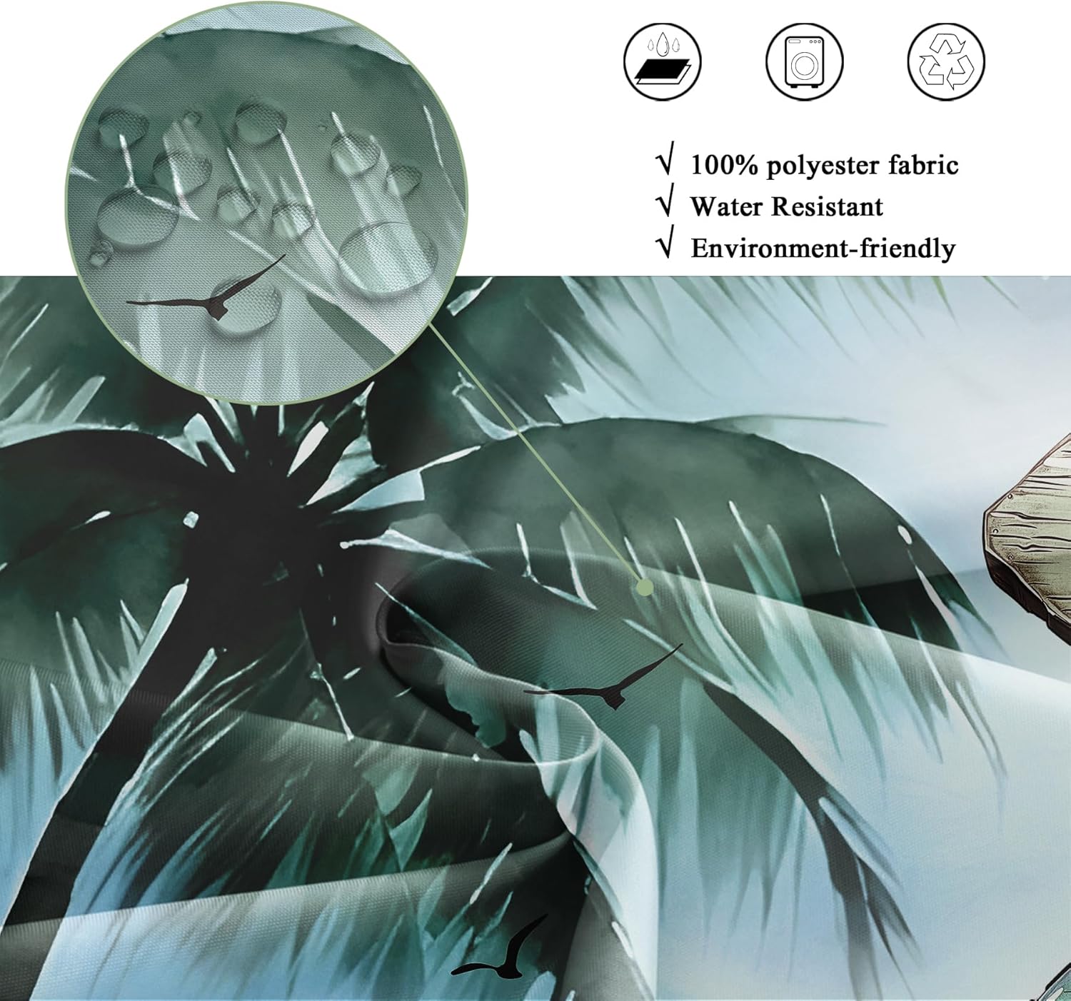 Riyidecor Small Tropical Beach Shower Curtain for Bathroom Decor 54Wx78H Stall Narrow Long Palm Tree Blue Seaside Sunset Coastal Quotes Art Printed Fabric Polyester Waterproof 12 Pack Plastic Hooks