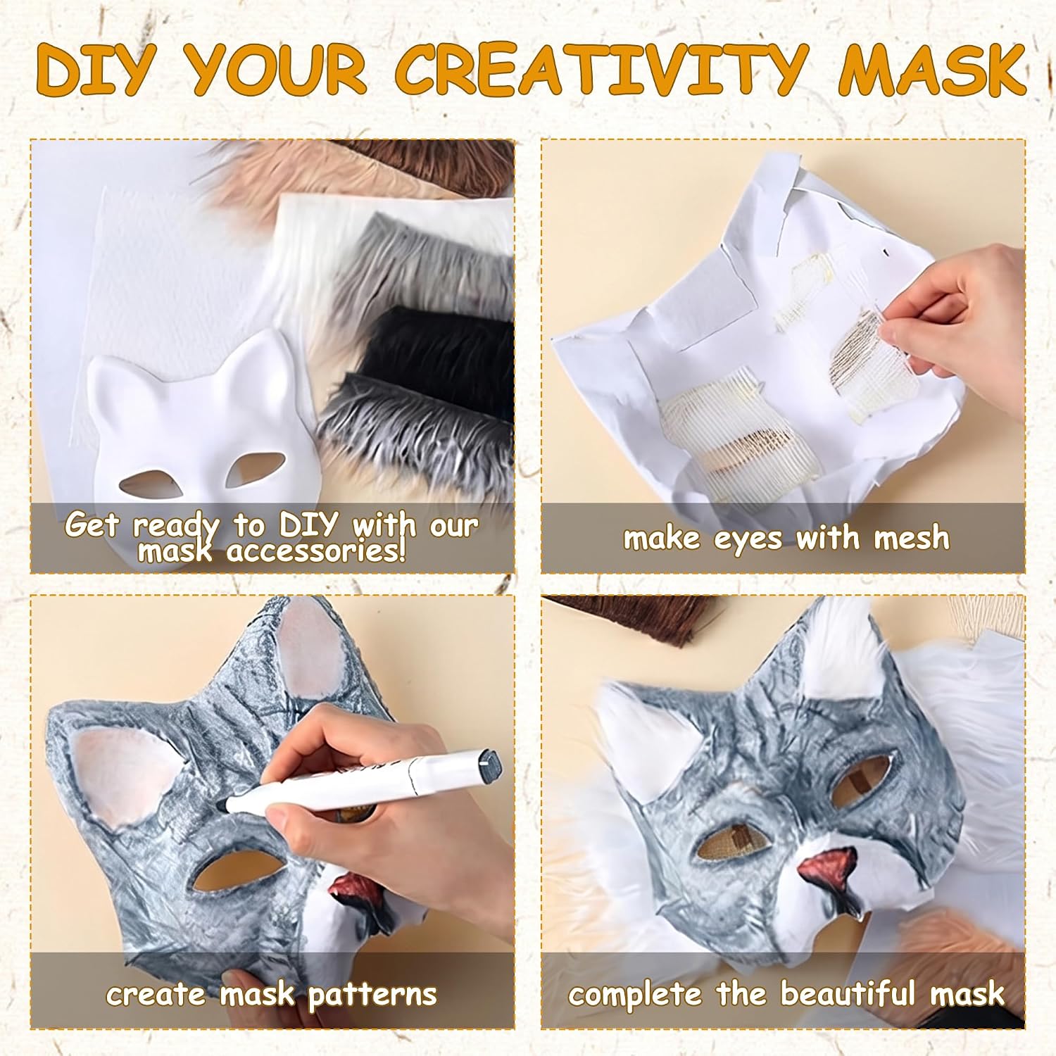 Cat Therian Mask Kit - Animal Masks Base DIY for Furry Masquerade Cosplay Props Costume Party Accessories