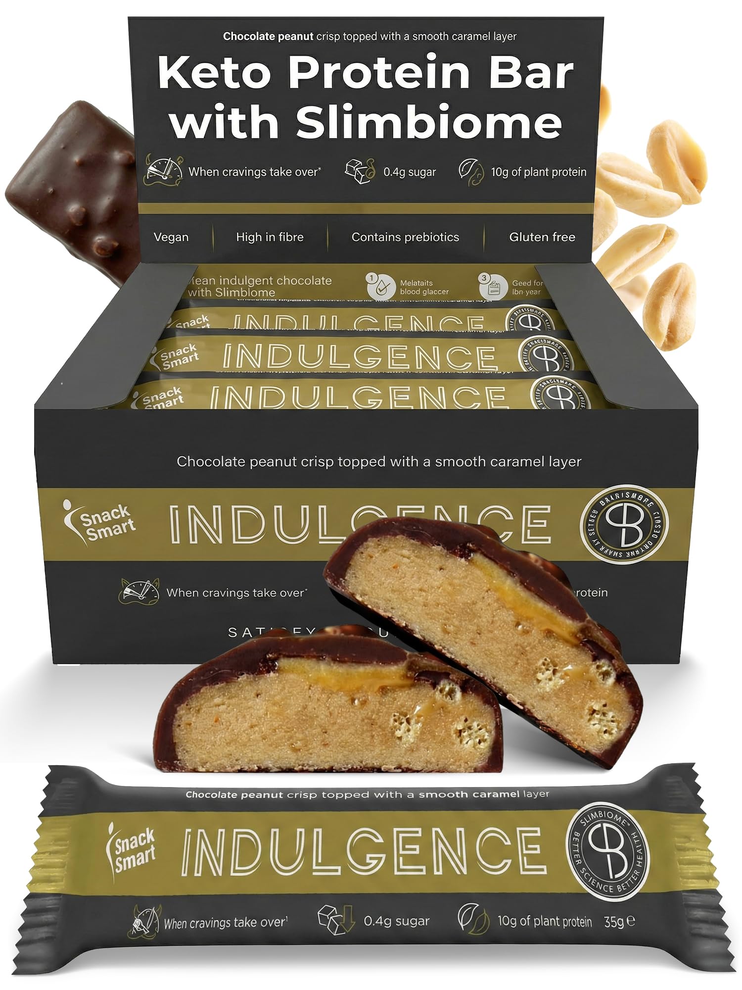 Keto Protein Bars with Slimbiome® – Low Carb, High Protein, Low Sugar Snack for Weight Loss & Gut Health – Prebiotic, Ozempic-Friendly Chocolate Peanut Bar GLP1 Alternative Snack (12 x 35g)