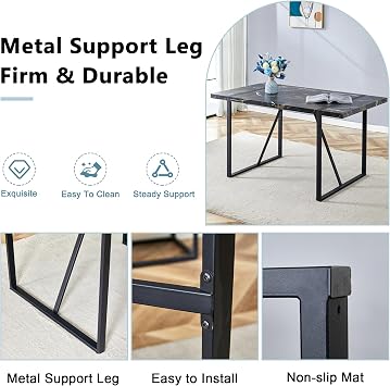 Dining Table for 4-6 People, 55-Inch Rectangular Dining Table, Rustic Kitchen Table with Metal Legs for Dining Room