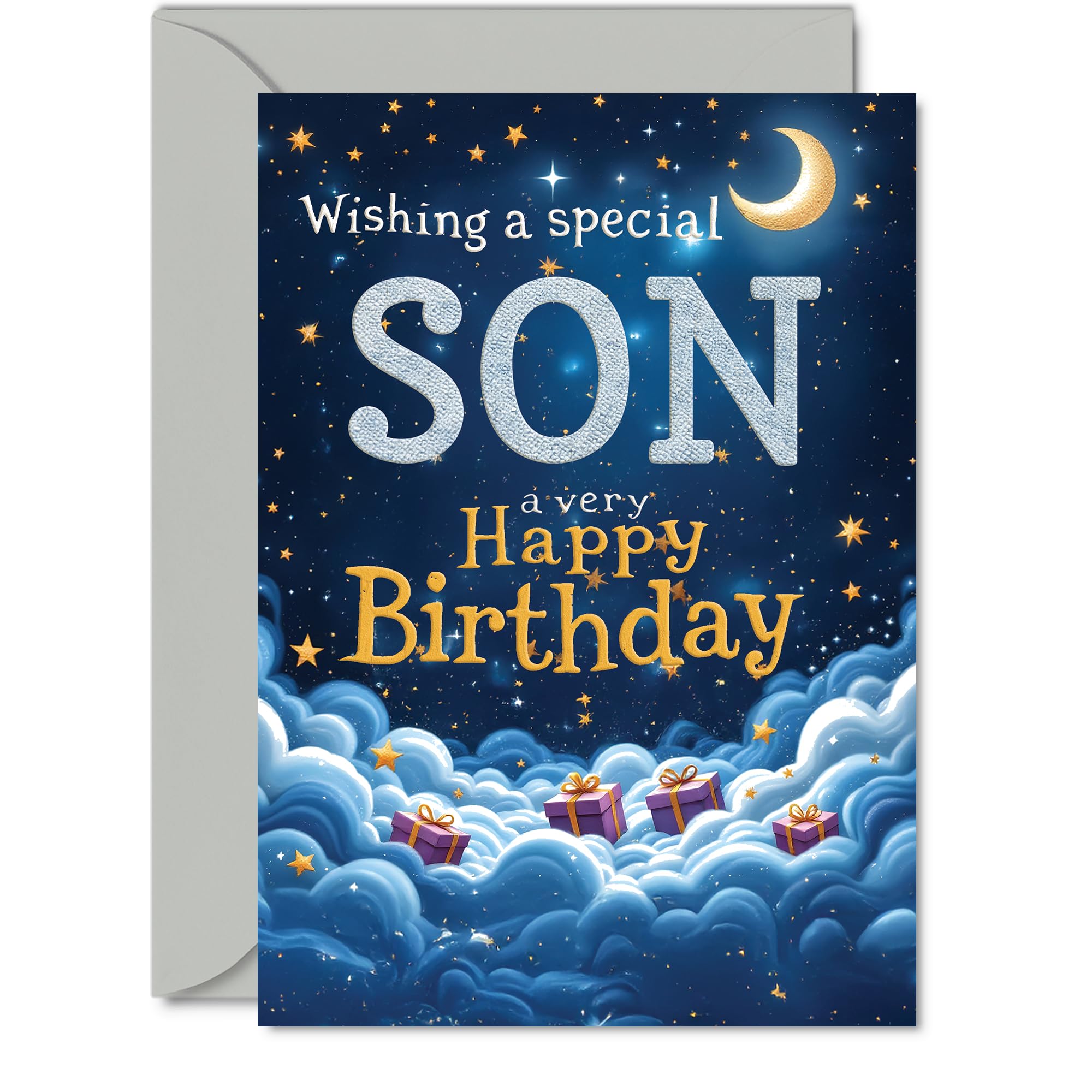 Son Birthday Card, Starry Night Moon Clouds