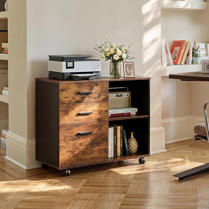 Gabinete archivador móvil 3 cajones DEVAISE madera rústica miniatura 2