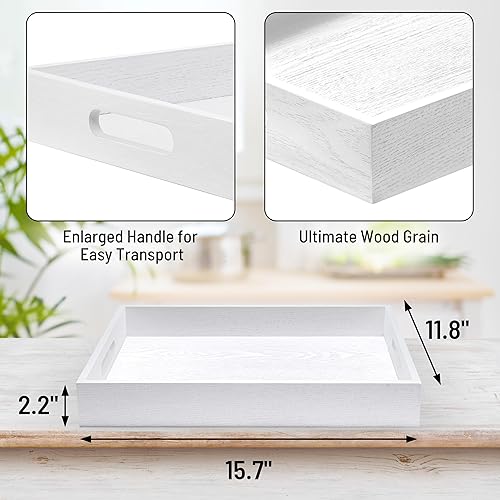 Miniatura 2 de Bandeja de madera para servir con asas, rectangular de madera decorativa para el hogar, bandeja de tocador para desayuno, cena, bebidas, cocina,