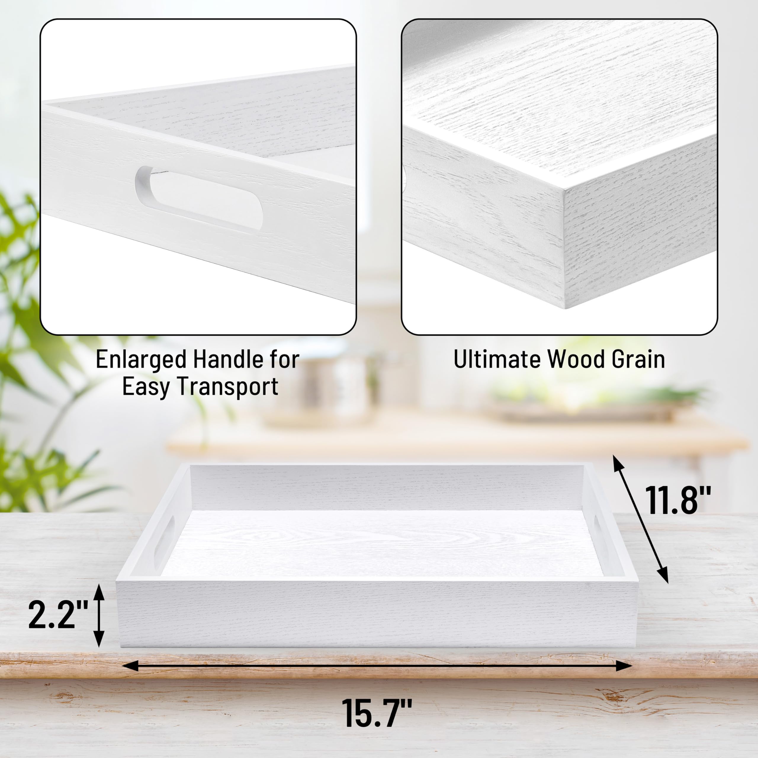 ATZYmolin Bandeja de madera para servir con asas, decoración rectangular de madera para el hogar, bandeja de tocador para desayuno, cena, bebidas, cocina, comedor, sala de estar, baño, restaurantes,