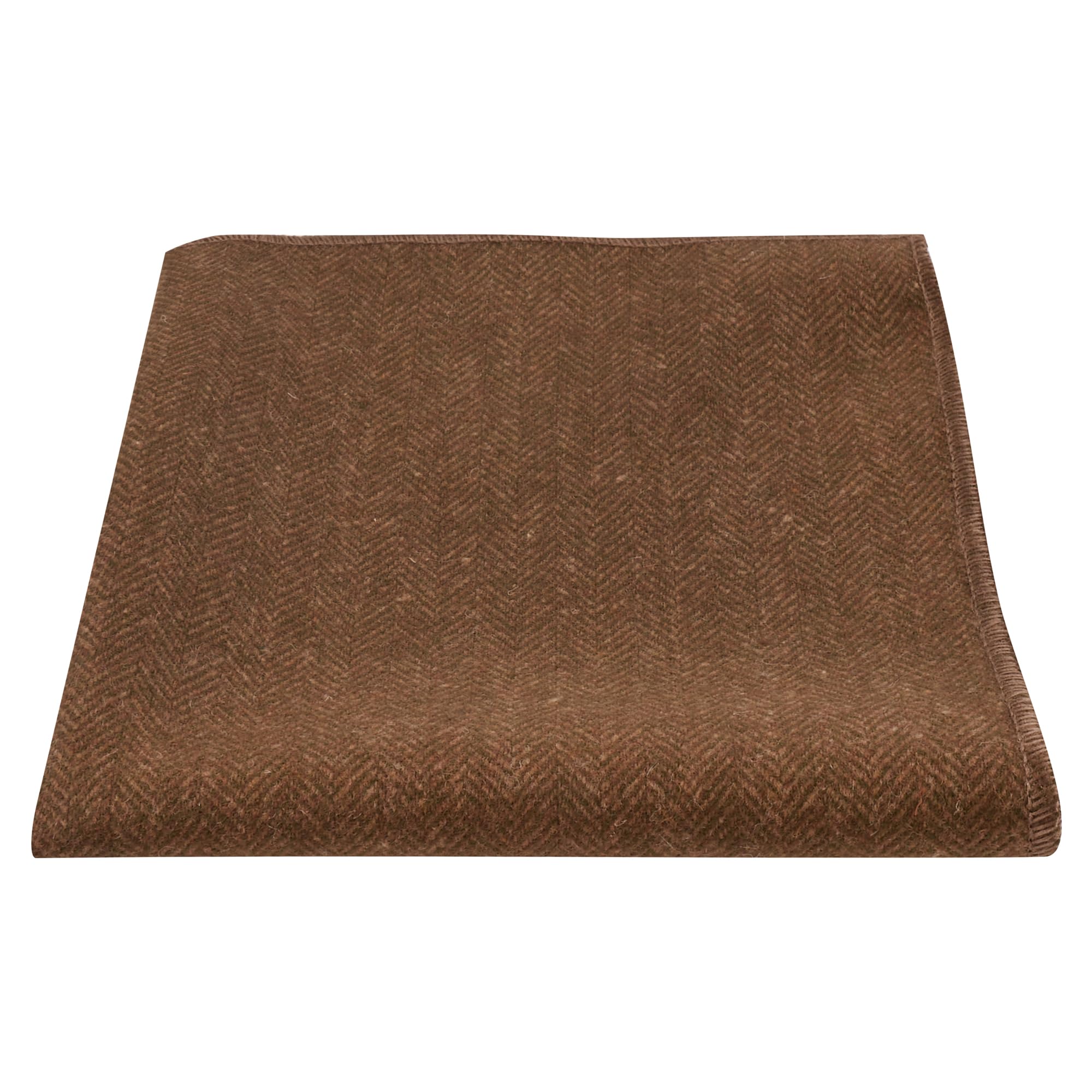 King & Priory Chestnut Brown Herringbone Wool Pocket Square, Handkerchief