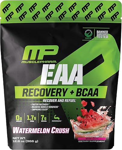 Muscle Pharm EAA Recovery + BCAAs, polvo de aminoácidos esenciales después del entrenamiento, suplemento energético preentrenamiento para hombres y