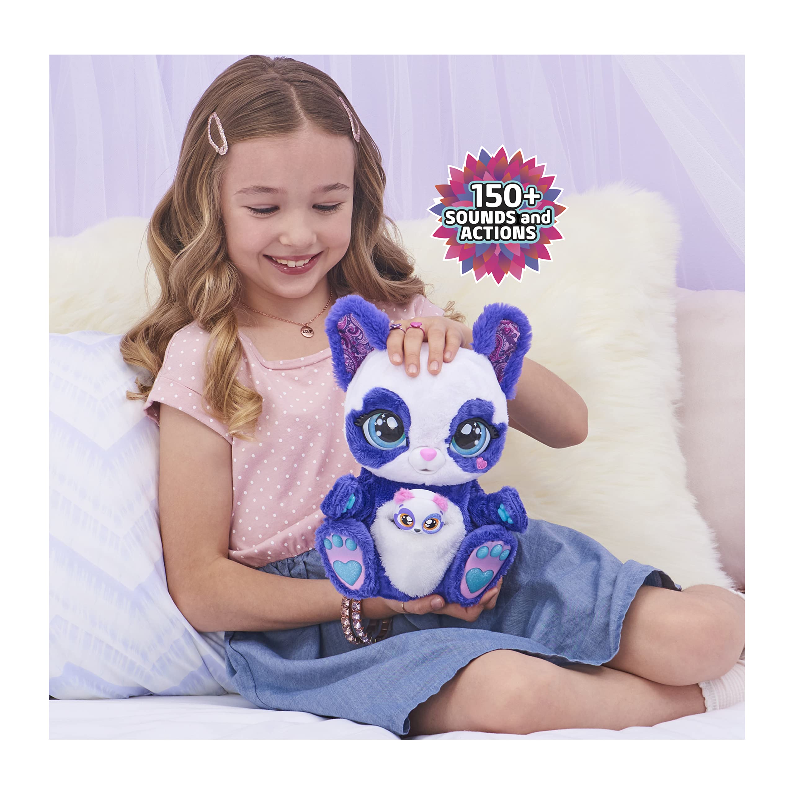 Peluche Interactive Peek A Roo Maman Panda & Bébé Surprise - Jeu Coucou-caché, Marque Spin Master, 5-7 Ans
