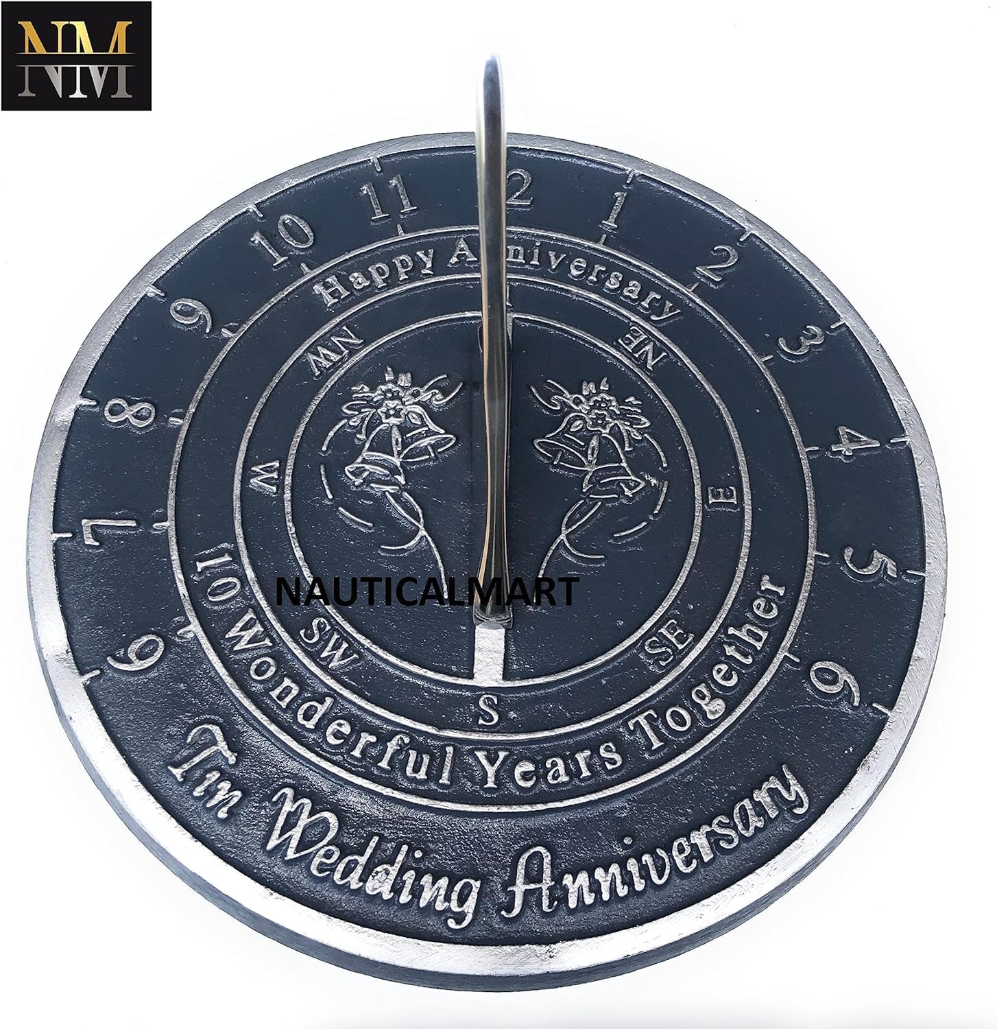 NauticalMart Tin 10th Sundial Home Decor Or Garden Unique Sundial Gift Idea is A Great Present for Him, Her Or A Couple to Celebrate (10th - Tin)
