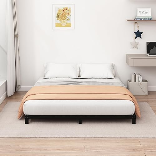 Miniatura 2 de Armazón de Cama Tamaño Completo Bajo de 5 Pulgadas, Plataforma de Metal Resistente, No Necesita Somier, Base de Colchón de Fácil Montaje, Sin Ruido,