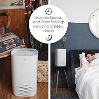 Vista 4 de Crane Air Purifier with True HEPA Filter, UV Light, 250 Sq Feet Coverage, Timer Function, Sleep Mode, Washable Particle Filter, EE-5067