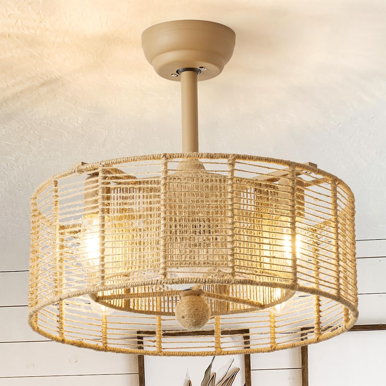 zheshirui Boho Caged Ceiling Fans with Lights, 20 Inch