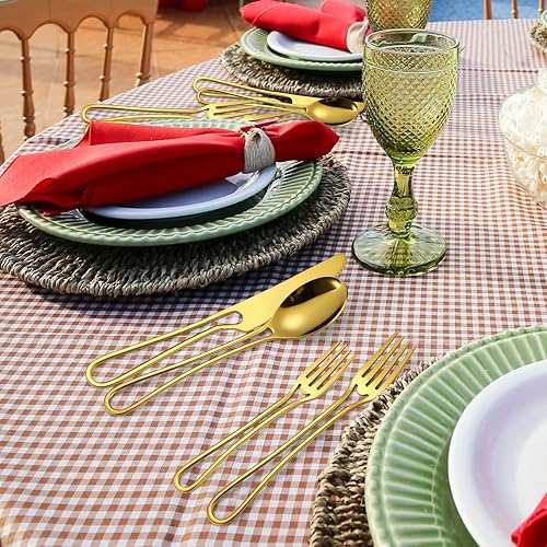 Miniatura 9 de A  HOUSEWARE Gold Hanging Flatware Set 4 Hollow Handle Stainless Steel Silverware 20 Pieces Forks Spoons and Knives Durable Safe Dishwasher