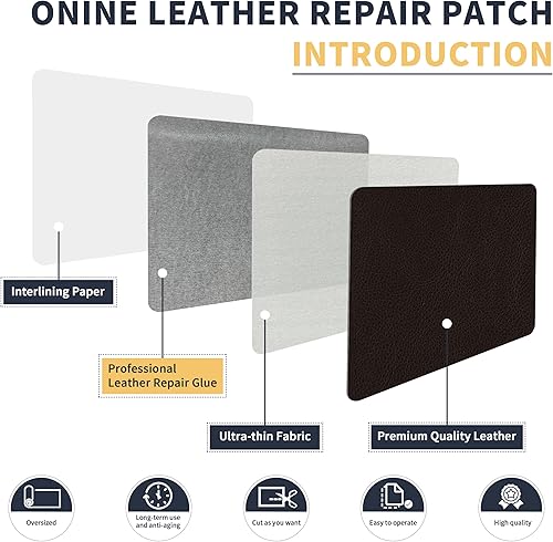 Miniatura 34 de ONine - Cinta de reparación de piel, parche para reparación de piel autoadhesivo de 12 x 48 pulgadas, impermeable, resistente al desgaste, para Negro