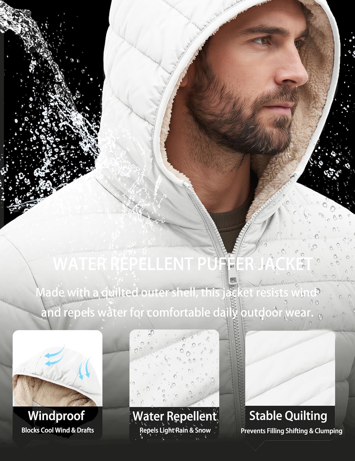 MAGCOMSEN Mens Puffer Jacket Hooded Sherpa Lined Winter Insulated Coat
