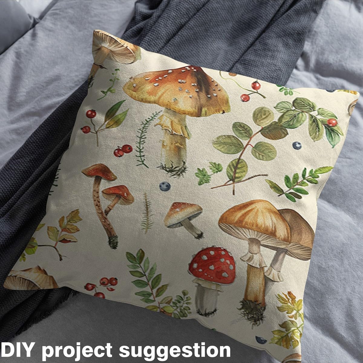 Feelyou Cute Mushroom Waterproof Outdoor Fabric for Chairs 2 Yard Kawaii Fungus Fabric by The Yard Kids Decor Wild Mushroom Upholstery Fabric for Chairs Microfiber Garden Reupholstery Fabric Decor