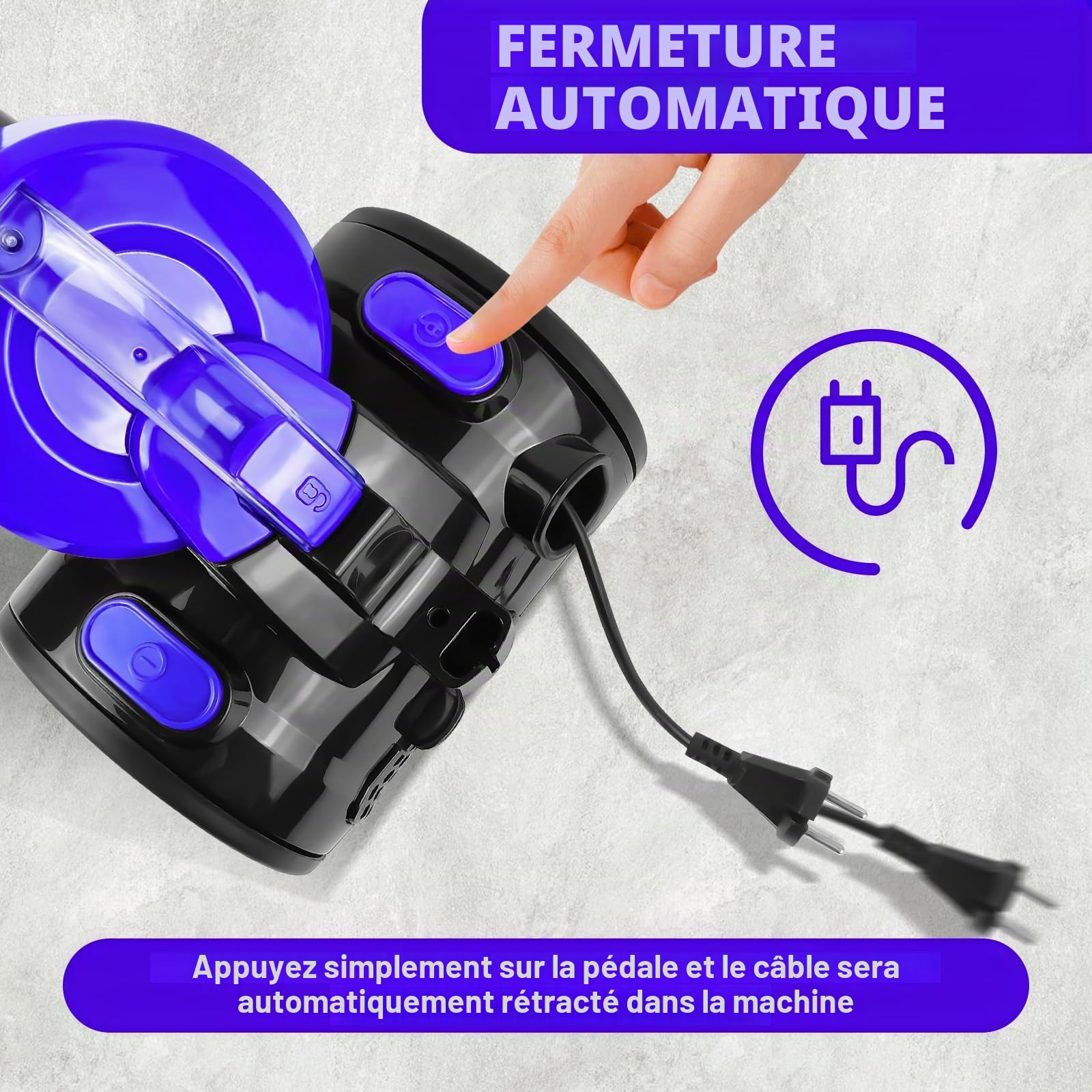 Aspirateur sans sac 1500 W Aspirateur sans sac 25 kPa, silencieux, avec filtre HEPA, bac à poussière de 1,5 l, compact et léger, pour tapis, sols durs, poils d'animaux