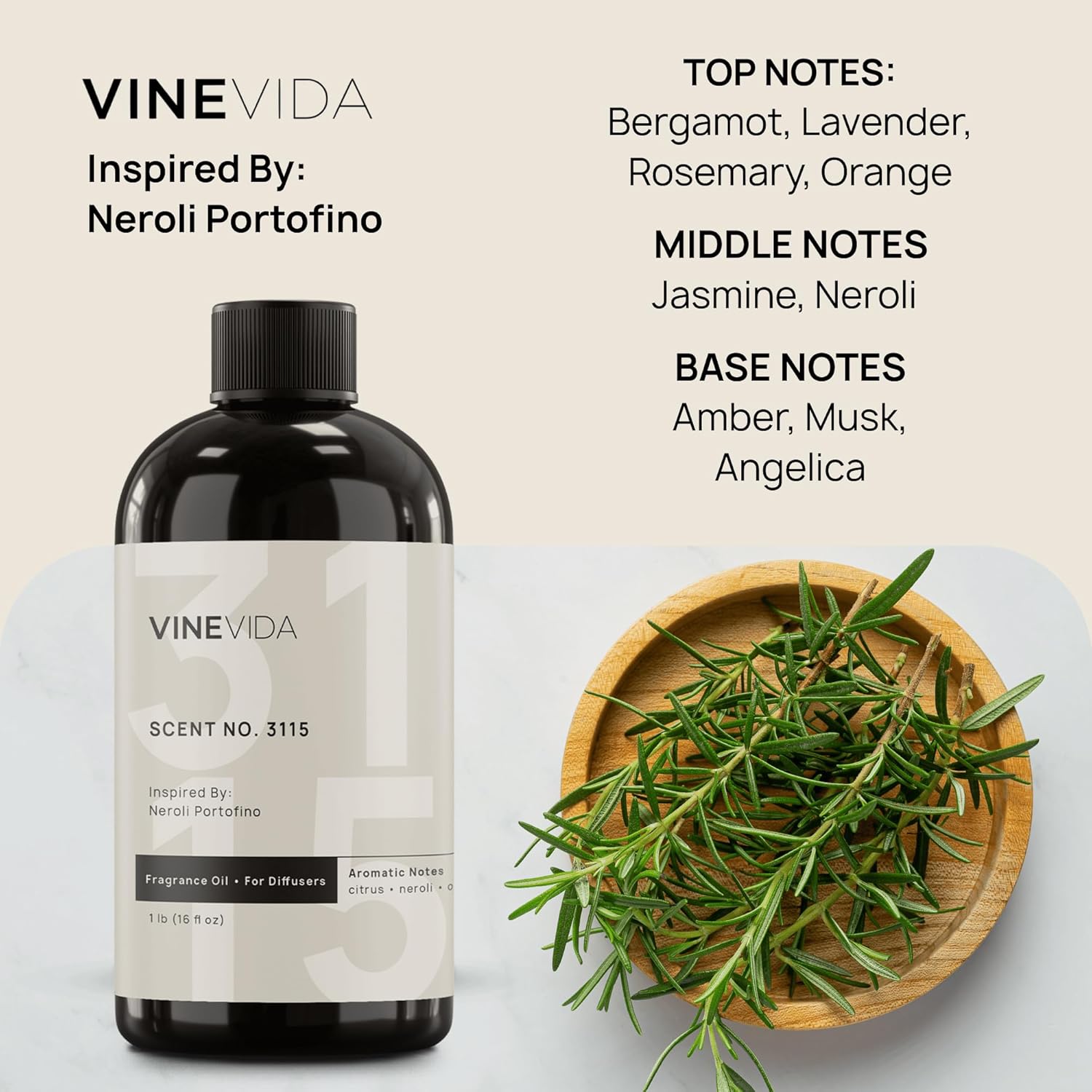 VINEVIDA [16 Oz] Inspired by: Neroli Portofino; Diffuser Oil Refill | Premium Scent Diffuser Oil for Home | Non-Toxic Fragrance