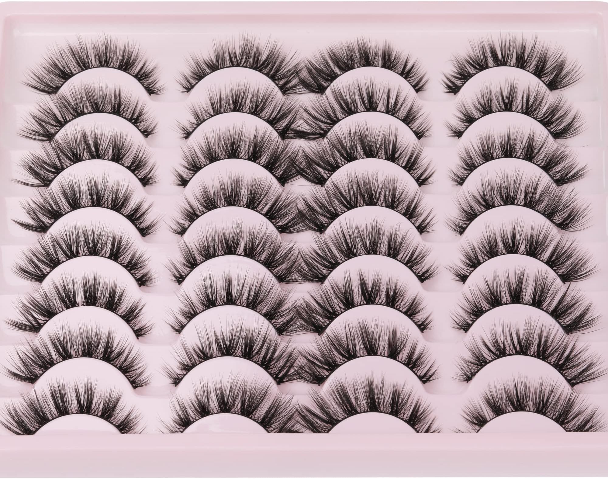 JIMIRE Wispy Faux Mink Cat Eye Lashes Fluffy Crossed Volume False Eyelashes Natural Look Handmade Premium Quality Reusable 16 Pairs Pack
