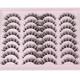JIMIRE Wispy Faux Mink Cat Eye Lashes Fluffy Crossed Volume False Eyelashes Natural Look Handmade Premium Quality Reusable 16 Pairs Pack