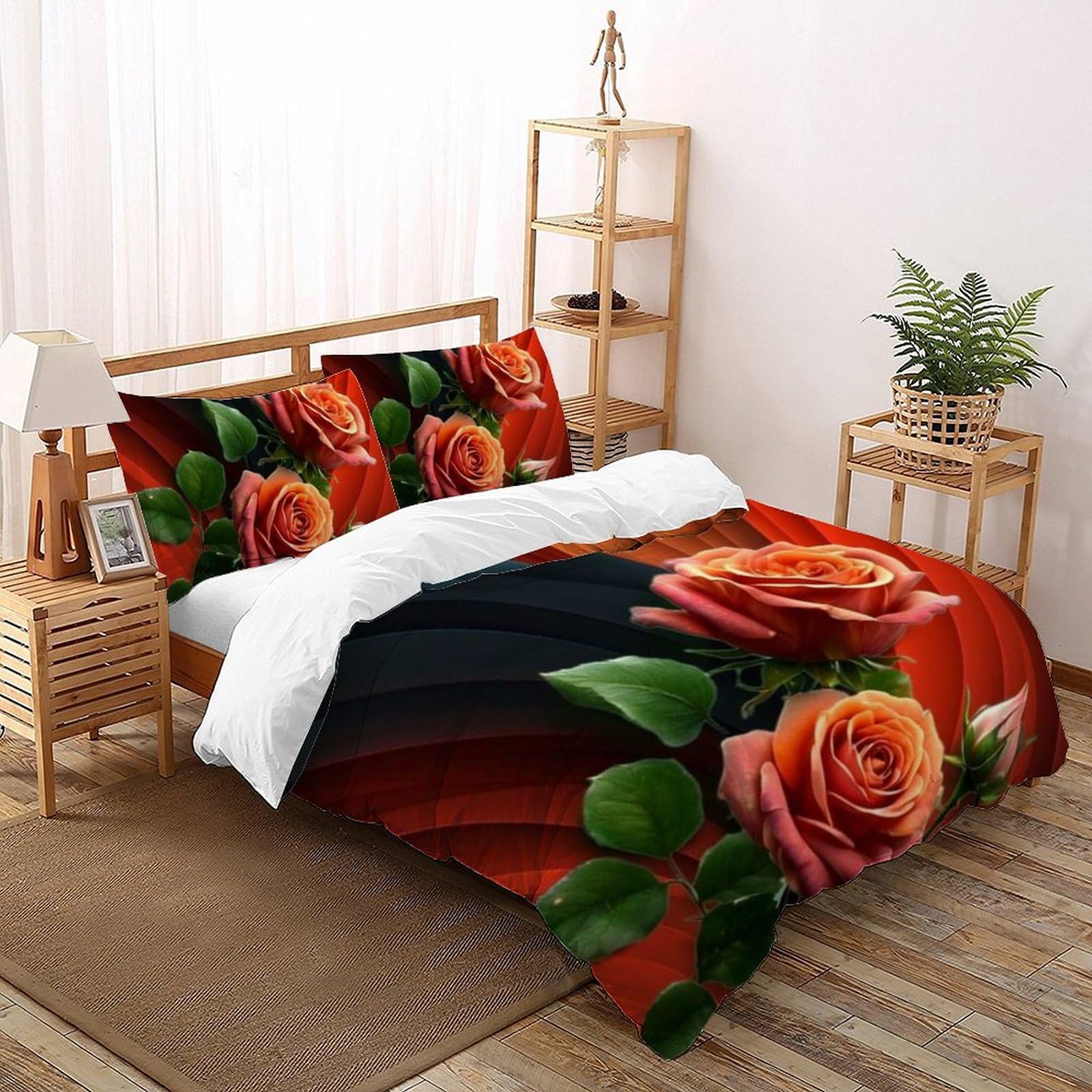 Housse de couette double 200x200cm en microfibre à imprimé plantes romantiques